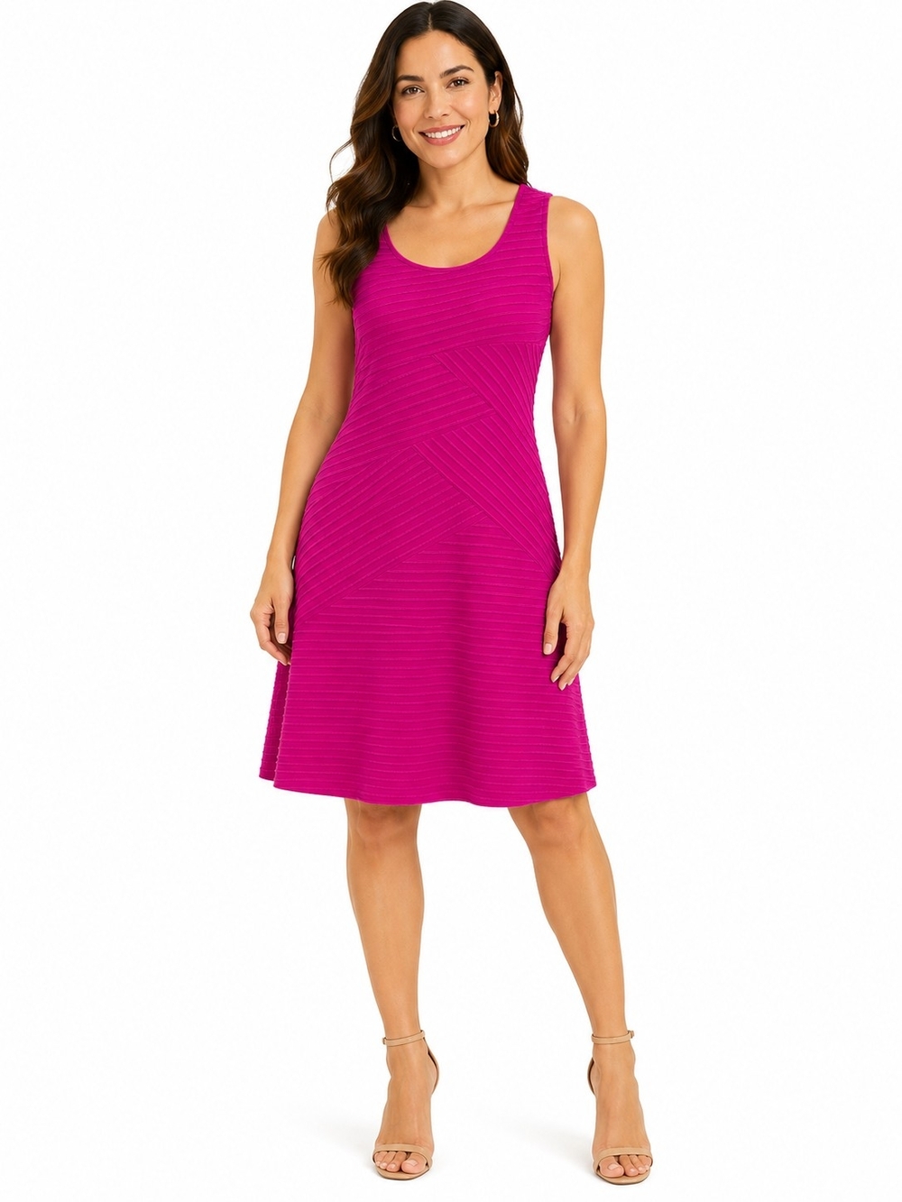 Xhilaration Magenta Pink Textured Ribbed Skater Dress – Sleeveless Scoop Neck